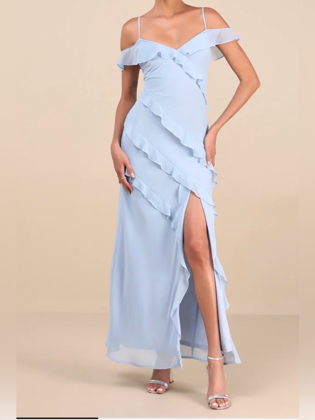 Lulu's Light Blue Ruffle Maxi Dress With Side Slit